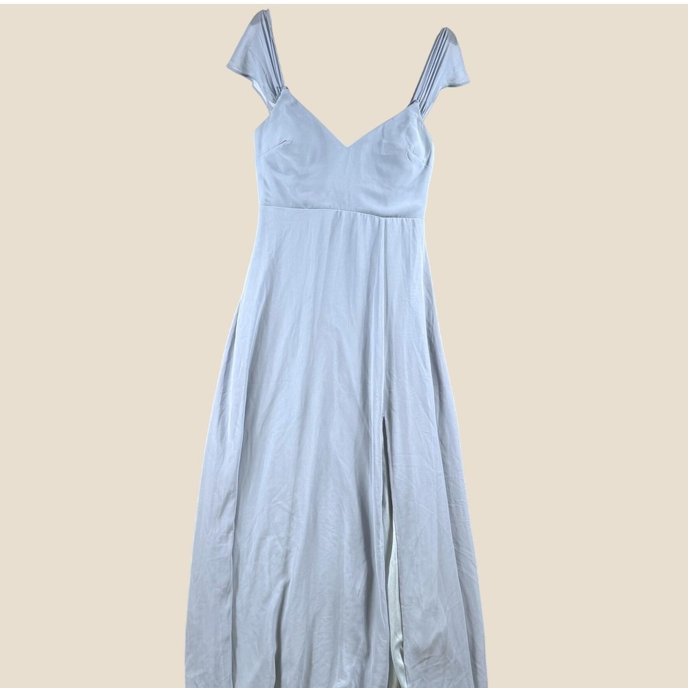 Birdy Grey Maxi Dress Women M Light Blue Chiffon Flutter Sleeve Formal Gown New